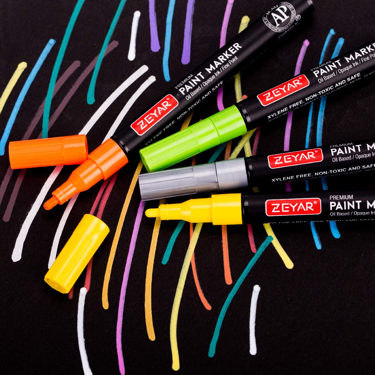 ZEYAR Oil-Based Paint Markers, Fine Point 24 Colors, AP Certified, Works on Rock painting, Wood, Glass, Metal, Ceramic and more (24 Colors Fine Point)