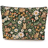 LONGXIN Cute Cat Floral Mushroom Cosmetic Bag Small Makeup Bag Travel Toiletry Makeup Organizer Zipper Pouch Christmas Thanksgiving Birthday Gifts for Women Girls Friend Sister Her