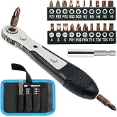 Mini Ratchet Screwdriver Set,Right Angle Screwdriver,Short Offset Screwdrivers with Phillips, Flat, Torx, Hex, Square,Pozidriv S2-Alloy Steel Bits (36-Teeth)