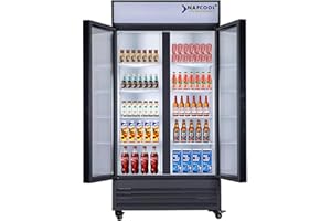 NAFCOOL Commercial Beverage Refrigerator Display Fridge, Two Glass Door Upright Drink Cooler with LED Light Adjustable Shelves,ETL Sanitation,18.5 Cu Ft,35.6" Wide(Hinge Door