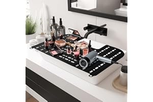 IeBilif Bathroom Sink Cover for Counter Space, Foldable Silicone Sink Covers, Makeup Organizer Mat Space Saver with Hanging L