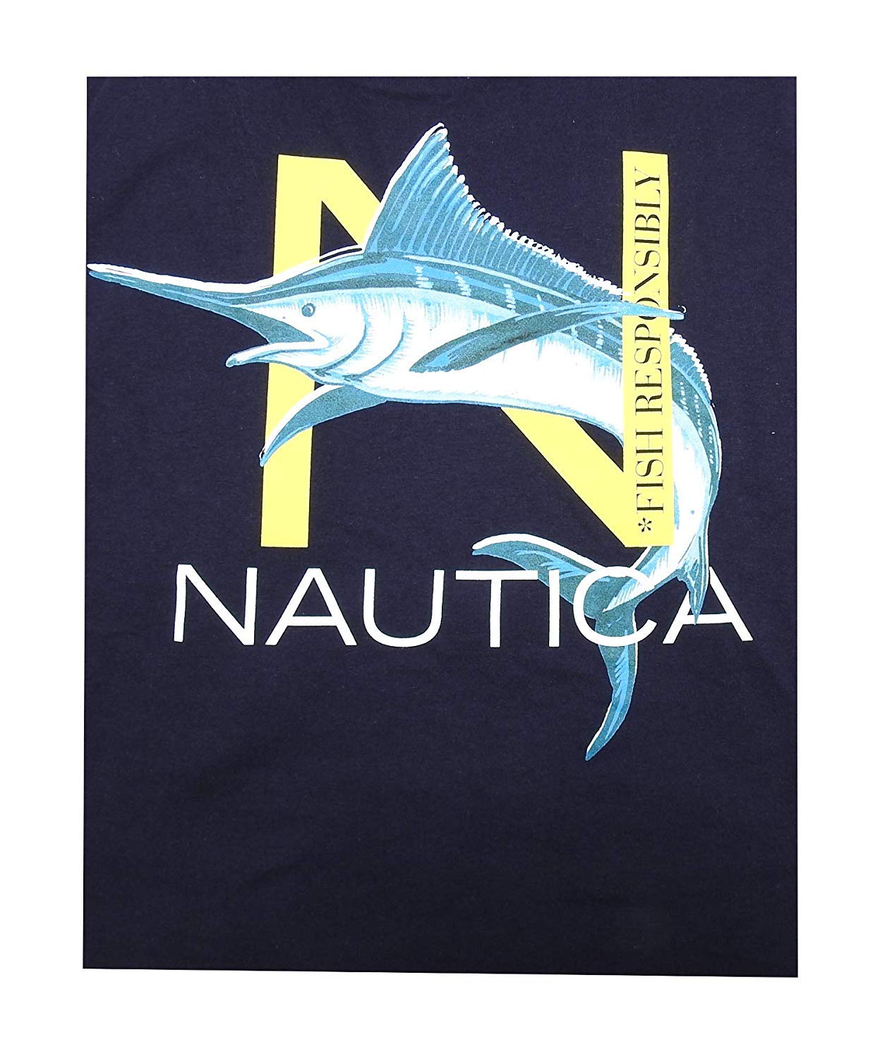 Nautica Mens Short Sleeve Fish Responsibly Swordfish TShirt, Navy Dusk