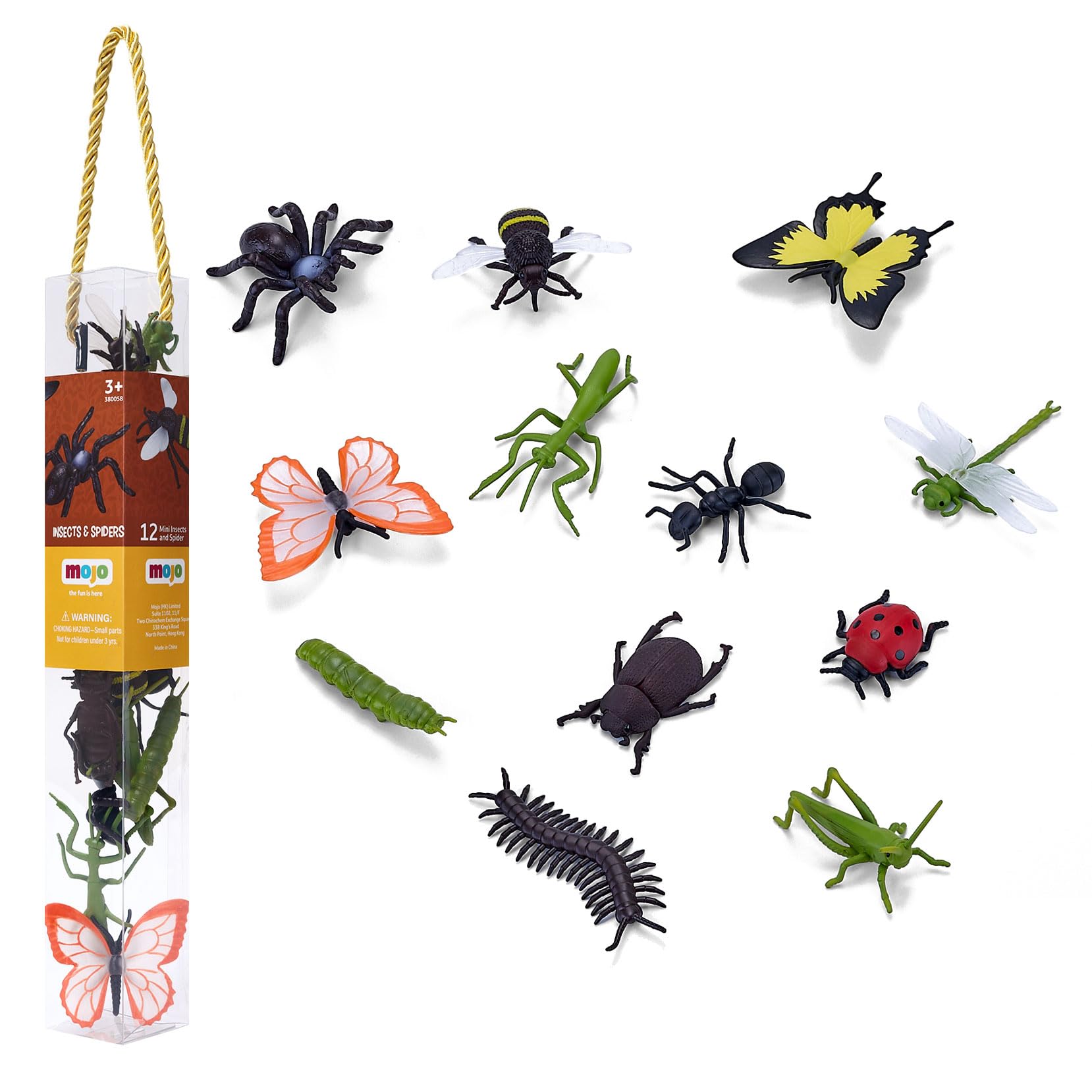 MOJO – Insects and Spider Mini Worlds Tube Playset 12pcs Spiders, Bugs, Butterflys, Dragonfaly, Beetle, Tarantula, Ladybug, Caterpillar, Grasshopper, Praying Mantis | Insect Collection