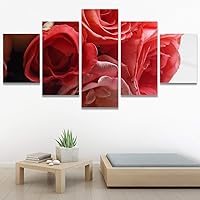 SIGNWIN 5 Panel Canvas Wall Art Red Arrangement for Home Decorations Ready to Hang - 60