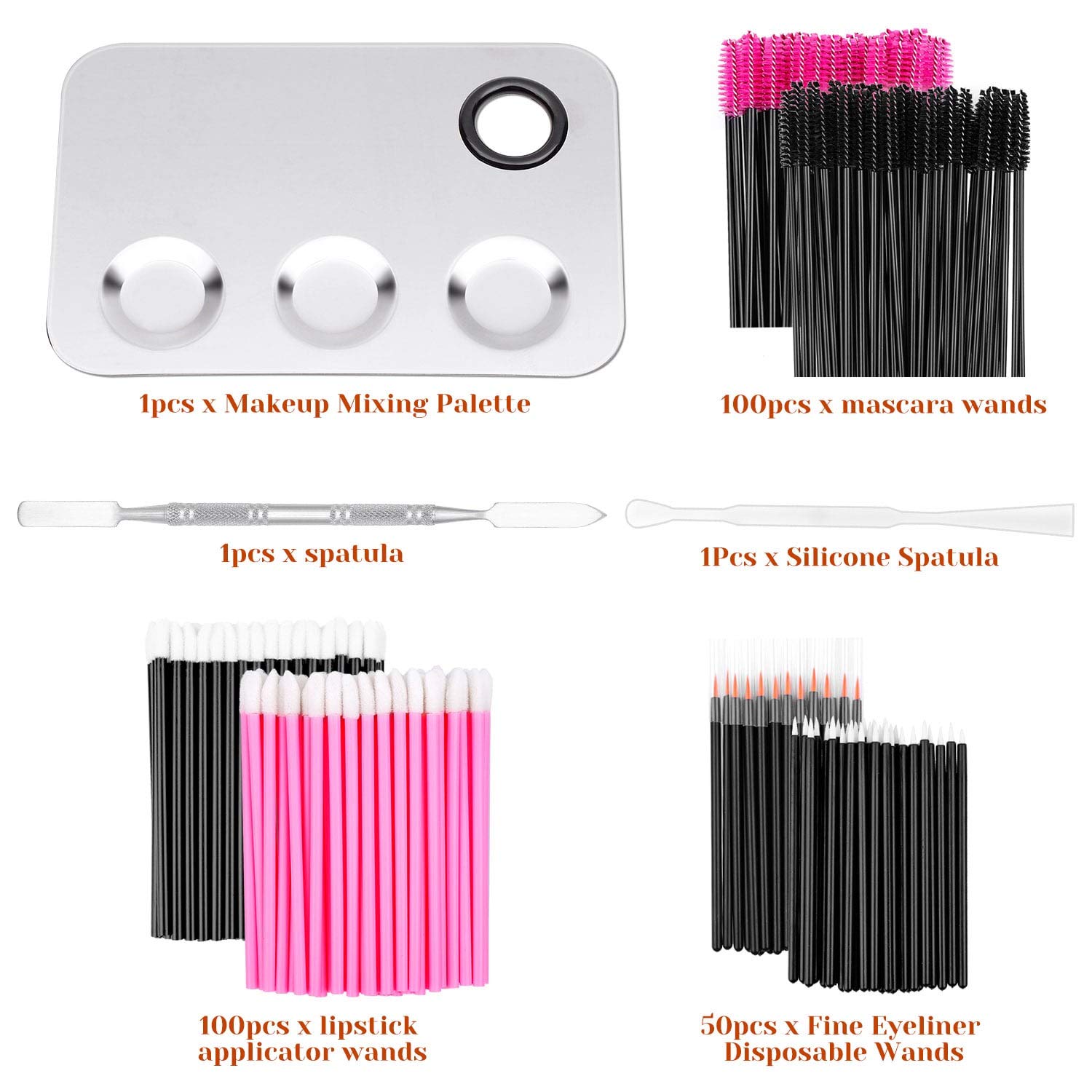 Shynek Makeup Mixing Palette with Disposable Makeup Applicators 250PCS Disposable Mascara Wands Lip Gloss Applicators Eyeliner Brushes: Beauty
