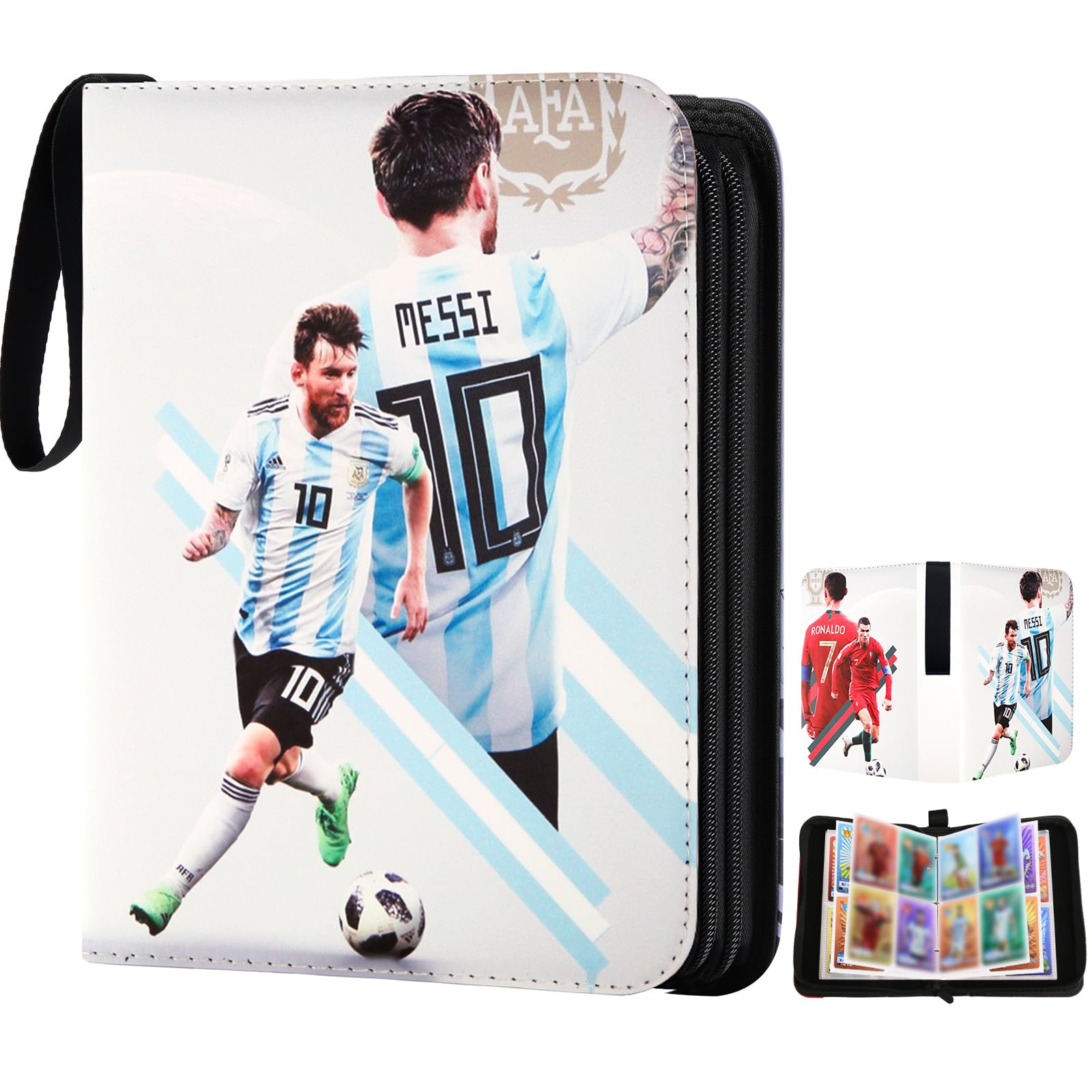 Card Albums10 Card Binder, Football Trading Holder Binder Collectible for Kids, PU Leather Cards Trainer Albums, Binder for 50 Page - Capacity 400Cards Birthday Football for Boys