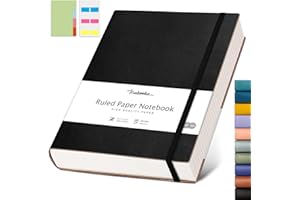 HIUKOOKA College Ruled Lined Notebooks-A4 Large Journal for Men, 8.5''×11'' A4 Thick Paper Notebook 100GSM, Leather Notebook for Work & Writing, A4 notepad with Inner Pocket - Black