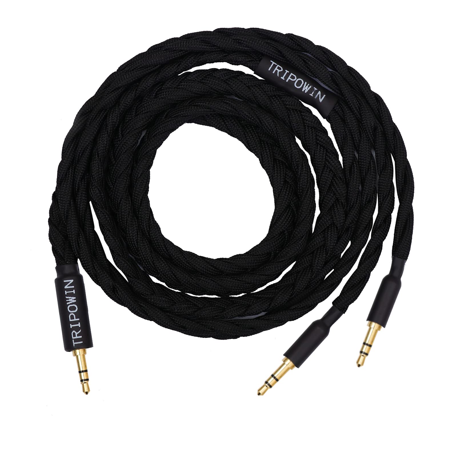 Linsoul Tripowin GranVia Upgraded OFC Headphone Replacement Cable, Dual 3.5mm Connector to 3.5mm Stereo Headphone Cable for HE4XX/HE-400i/HE400se/Goldplanar/Focal ELEGIA(Black, 2m)