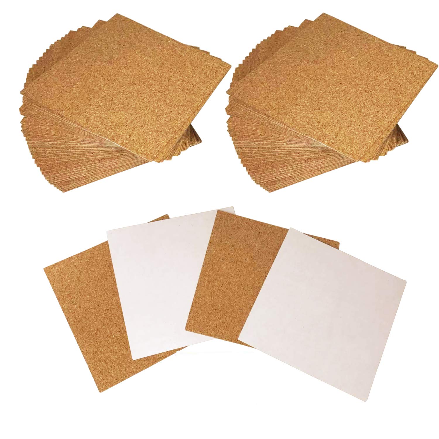 Self-Adhesive Cork Square, Allazone 60 Pack 10 x 10CM Cork Backing Sheets for Wall Decoration, Party Supplies Coasters and DIY Crafts