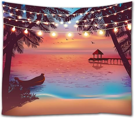 Amazon Com Ihome8 Tropical Beach Tapestry Ocean Seaside At Sunset Evening With Color Light Design Tapestries Wall Hanging For Bedroom Living Room Dorm Wall Decor 90 Inch By 70 Inch Colorful Everything Else