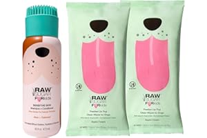 Raw Sugar 2-in-1 Dog Shampoo and Conditioner (Aloe & Oatmeal, 16 Fl Oz) & Dog Wipes, 2 Pack (60 Apple Cream Pet Wipes) Fur Kids Sensitive Coat Kit, Vegan & Cruelty-Free Puppy Essentials