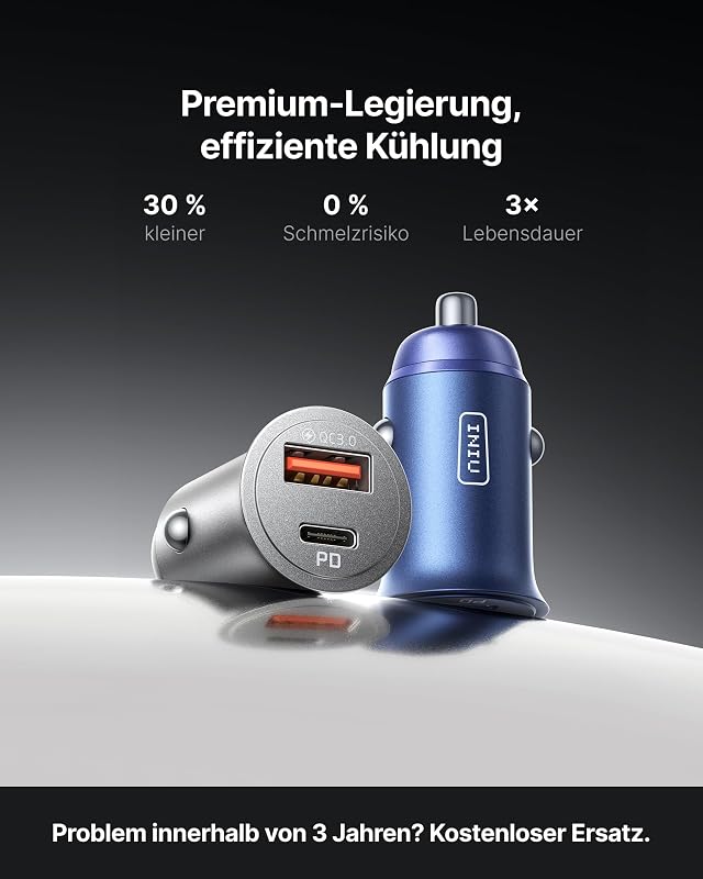 Zigarettenanzünder, [USB C 30W+USB A 30W] Auto Kfz Ladegerät