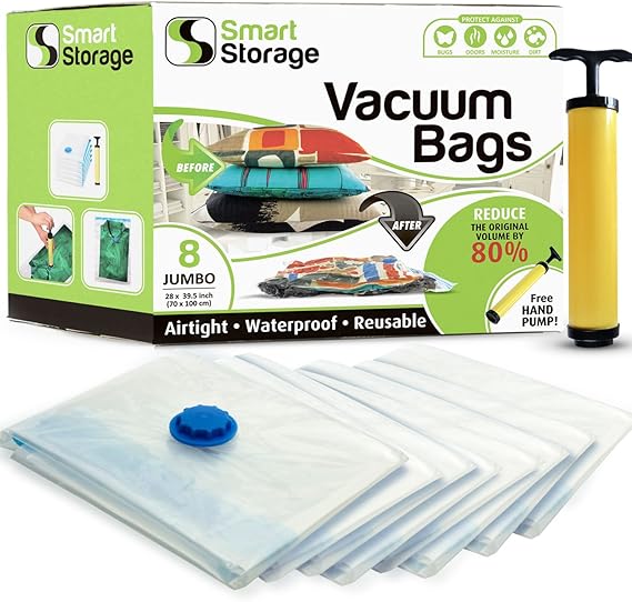 8 Pack Jumbo Vacuum Storage Space Saver Bag Set Hand Vacuum Bags with