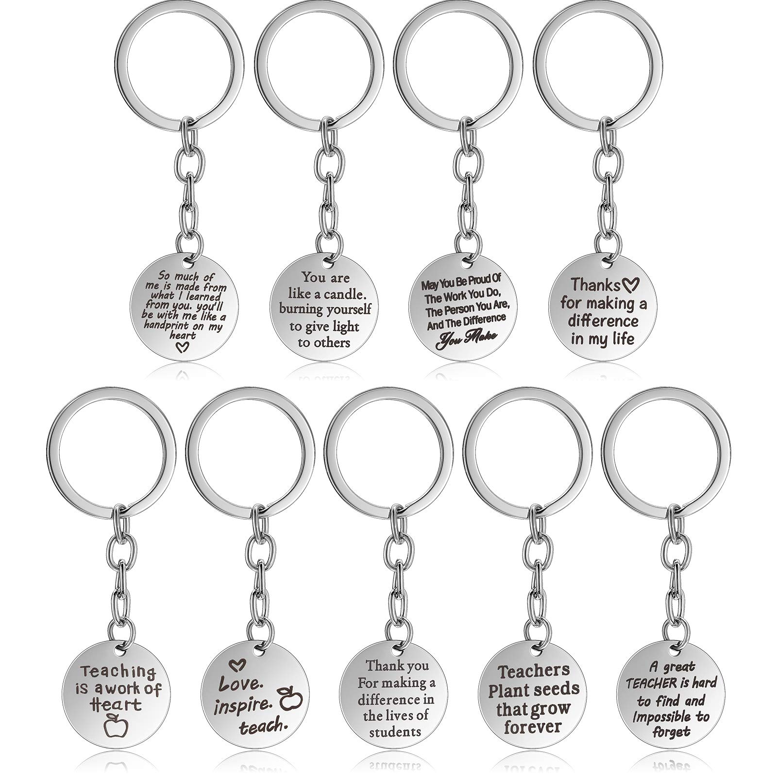 9 Pieces Teacher Appreciation Keychain Gift Thank You Gift Graduation Decoration (Circle-Shape)