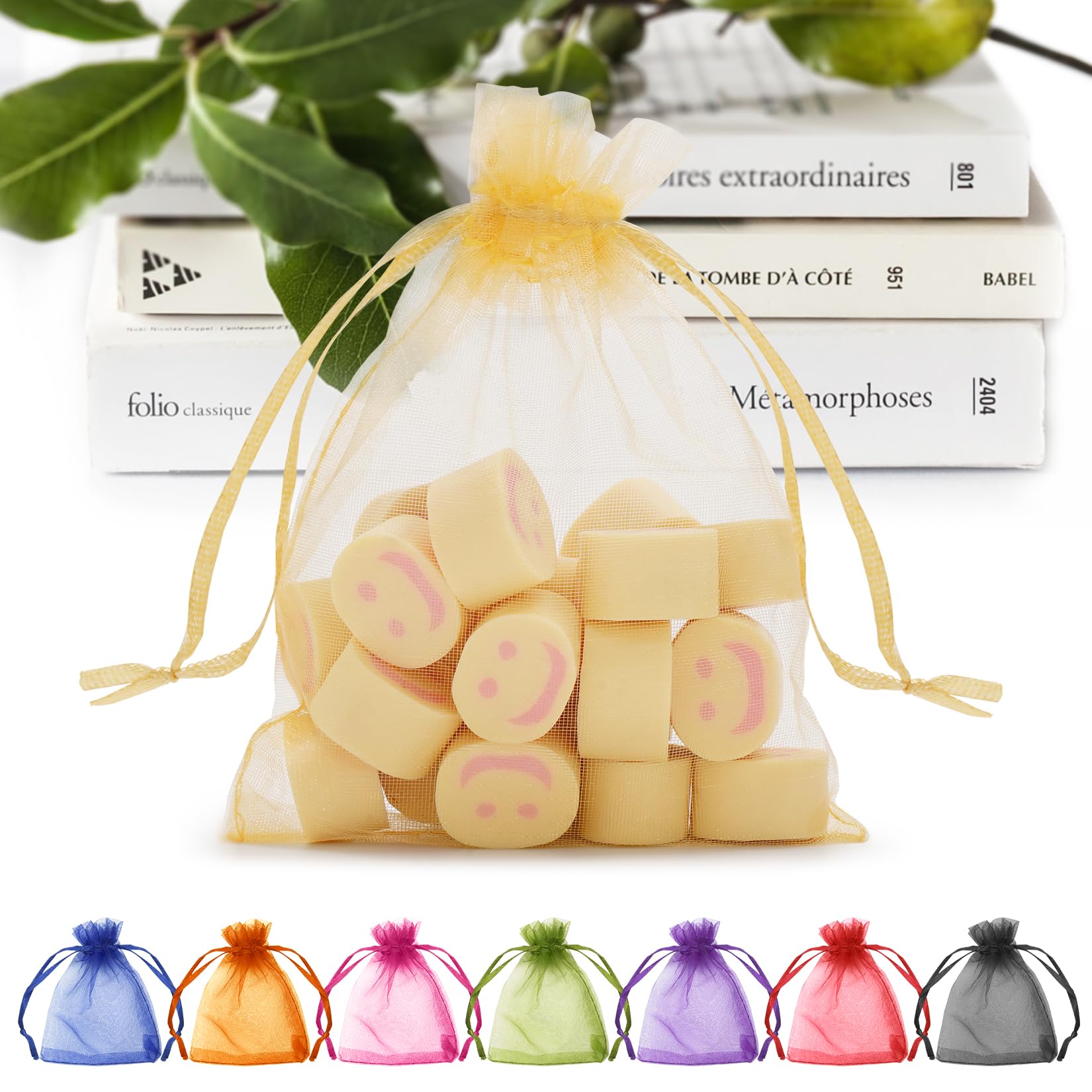 Photo 1 of ANZNKU 50 Pack Organza Bags 3x4 inch Gift Bags with Drawstring Party Favor Bag Packaging Bag for Candy Jewelry Wedding(Gold)