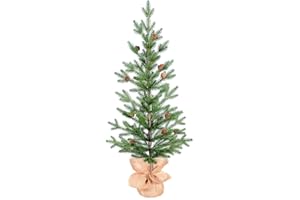 Treepool 3FT Tabletop Artificial Christmas Tree, 209 Realistic PE Branches, Pine Cone Decorations, Unlit, Cement Base Wrapped in Burlap, Green
