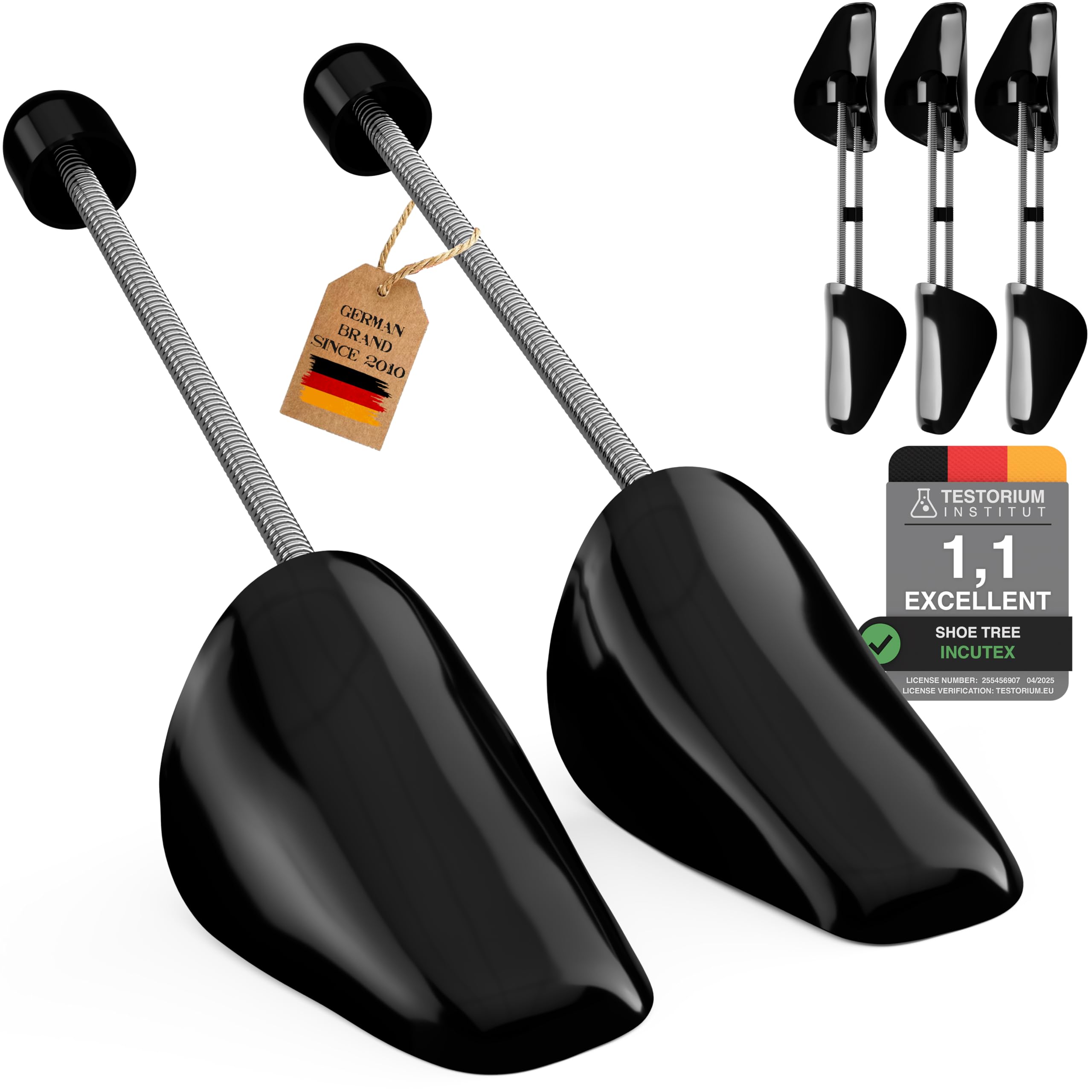 Incutex 3 pairs of shoe trees variable size UK 5-11, shoe stretcher, plastic shoe shaper, black