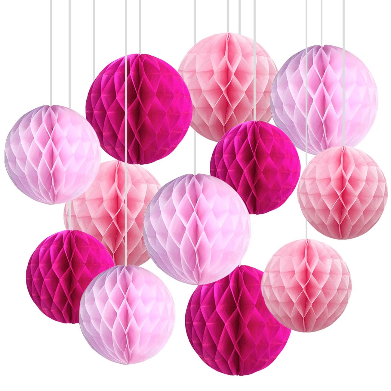 CC wonderland zone 12pcs Pink Paper Honeycomb Balls,Hanging Tissue Pom poms for Wedding Valentine's Day Engagement Birthday Party Decorations