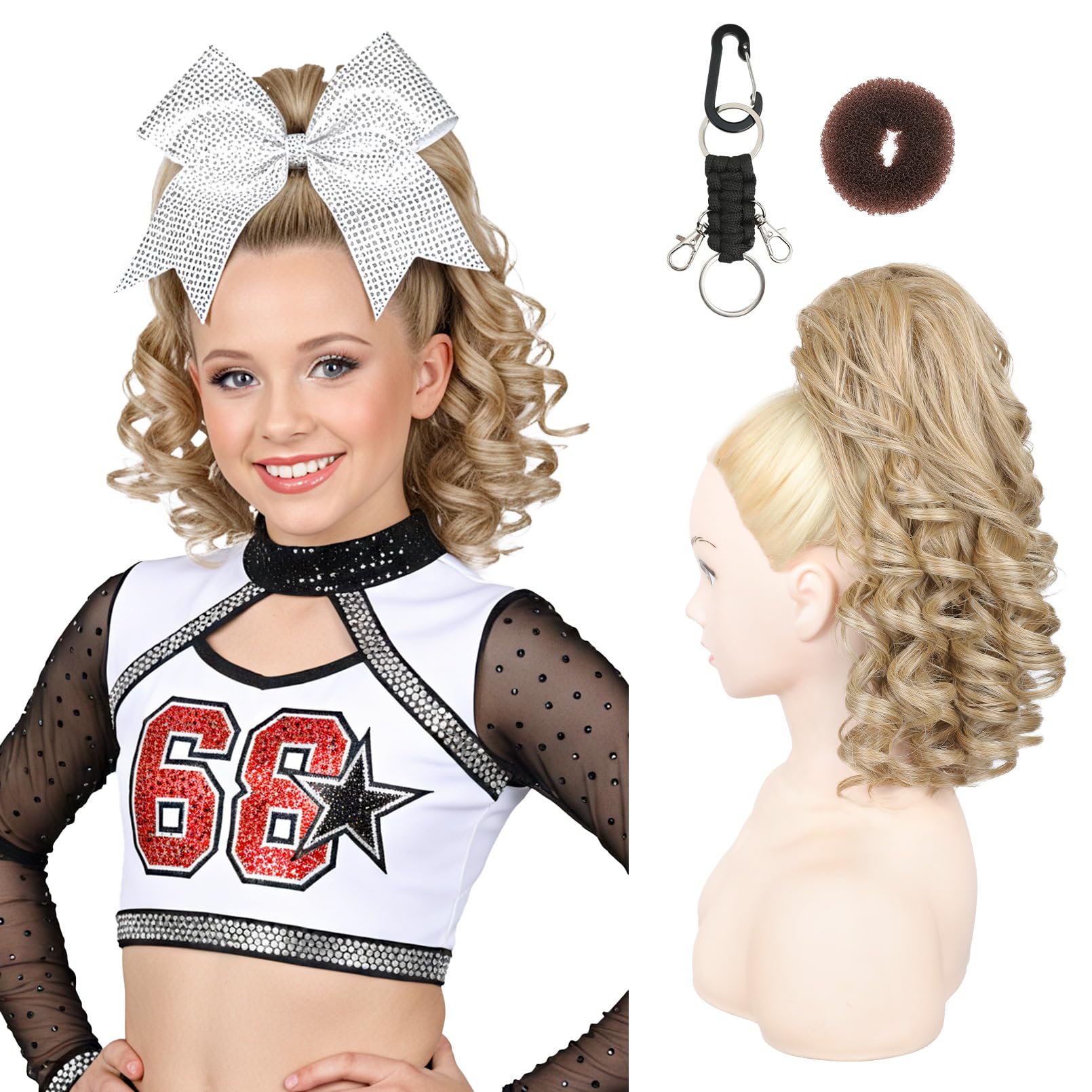 Photo 1 of SEIKEA Cheer Ponytail Hair Piece, 14" Curly Cheerleader Hairpiece Ponytail Extension for Cheerleader Competition, Dance Blonde