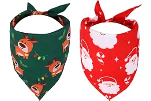 2pcs Christmas Dog Bandanas, Santa Claus & Deer Polyester Breathable Dog Scarf Cute Christmas Outfit Accessories Suitable for