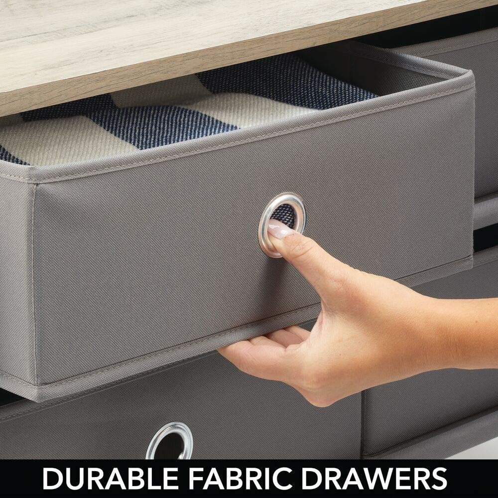 mDesign Storage Bench with 4 Drawers - Sturdy Steel Frame, Wood Top, Easy Pull Fabric Bins - Organizer Unit for Bedroom, Hallway, Entryway, Closets - Dark Gray/Gray: Home & Kitchen