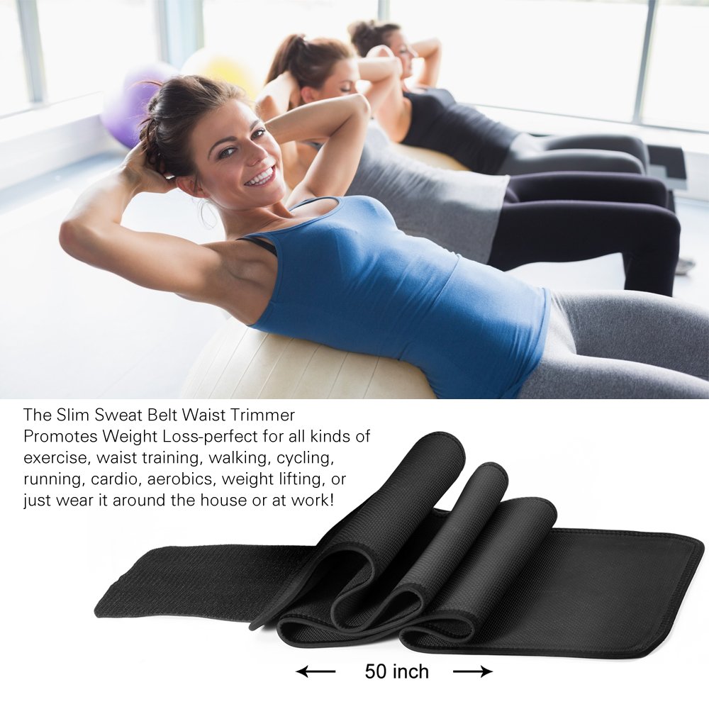 Glamore Waist Trimmer, Abdominal Fitness Workout Slimming Sweat Belt Fully Adjustable Impact Resistant Exercise Waist Trainer belts for Men and Women, Black