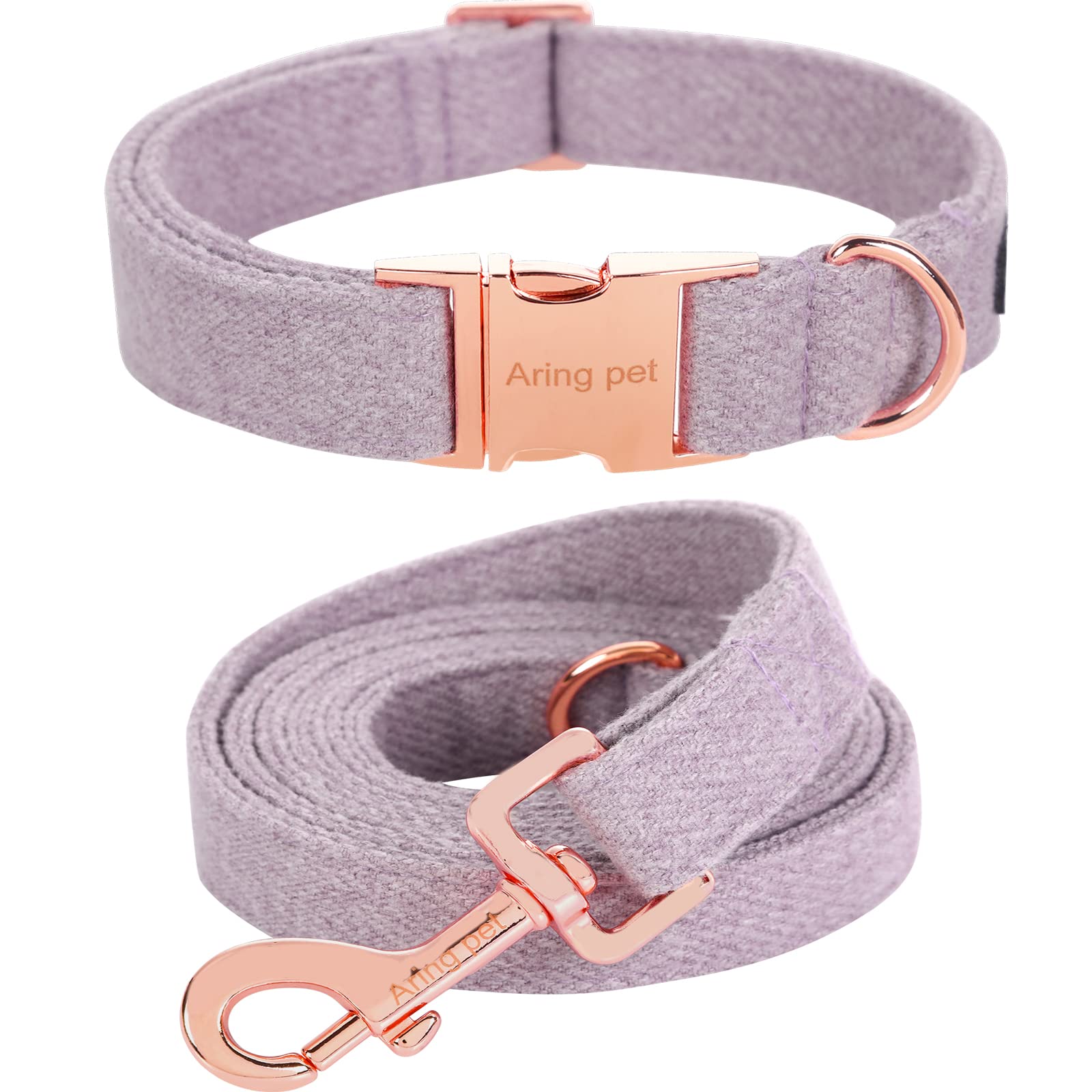 ARING PET Girl Dog Collar, Cotton Lavender Dog Collar with Leash, Adjustable Dog Collars and Leash Set with Metal Buckle for Small Medium Large Dogs — image 1