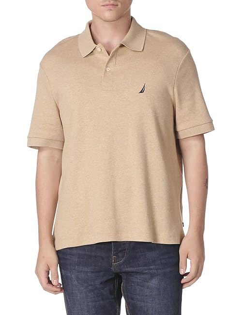 Nautica Men's Big-Tall Classic Fit Short Sleeve Solid Soft Cotton Polo Shirt Shirt, -coastal camel heather, 1X Big