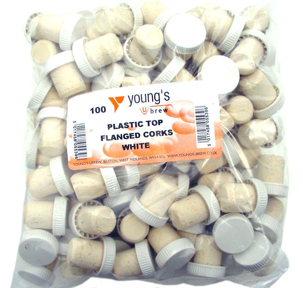 100 New Corks Wine Bottle STOPPERS White Plastic TOP FLANGED