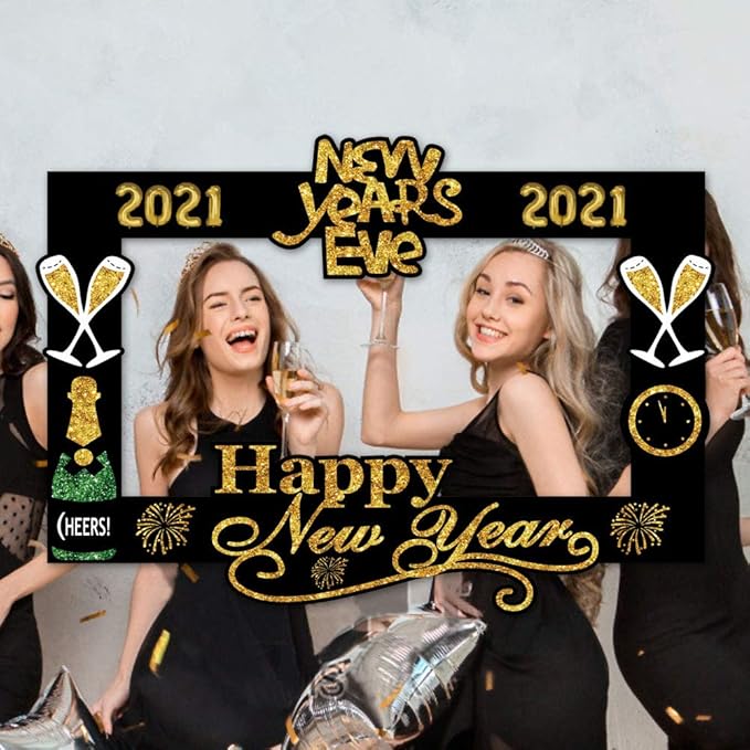 Swhatyw 2021 Happy New Year S Eve Party Photo Booth Props Decoration With Card Frame Pack Of 18 Amazon Co Uk Kitchen Home