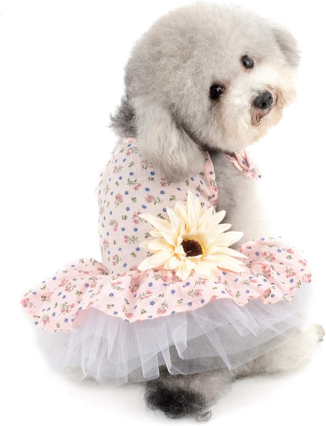 SELMAI Daisy Floral Print Sundress for Small Dog Cat Puppy Summer Tutu Dress Party Costume Yorkie Chihuahua Shih Tzu Clothes Yellow S