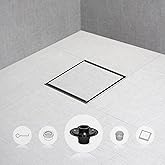 SaniteModar Shower Drain 6 inch Brushed with Flange Tile Insert Panel | AISI 304 Stainless Steel Square Shower Drain Shower Floor Square Drain with Hair Strainer and Lifting Hook