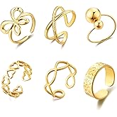 Wellike 6 Pcs Gold Stackable Rings For Women Adjustable Gold Rings Set Chunky Stacking Knuckle Rings 18k Gold Plated Non Tarnish Dainty Butterfly Heart Stainless Steel Thumb Ring Jewelry