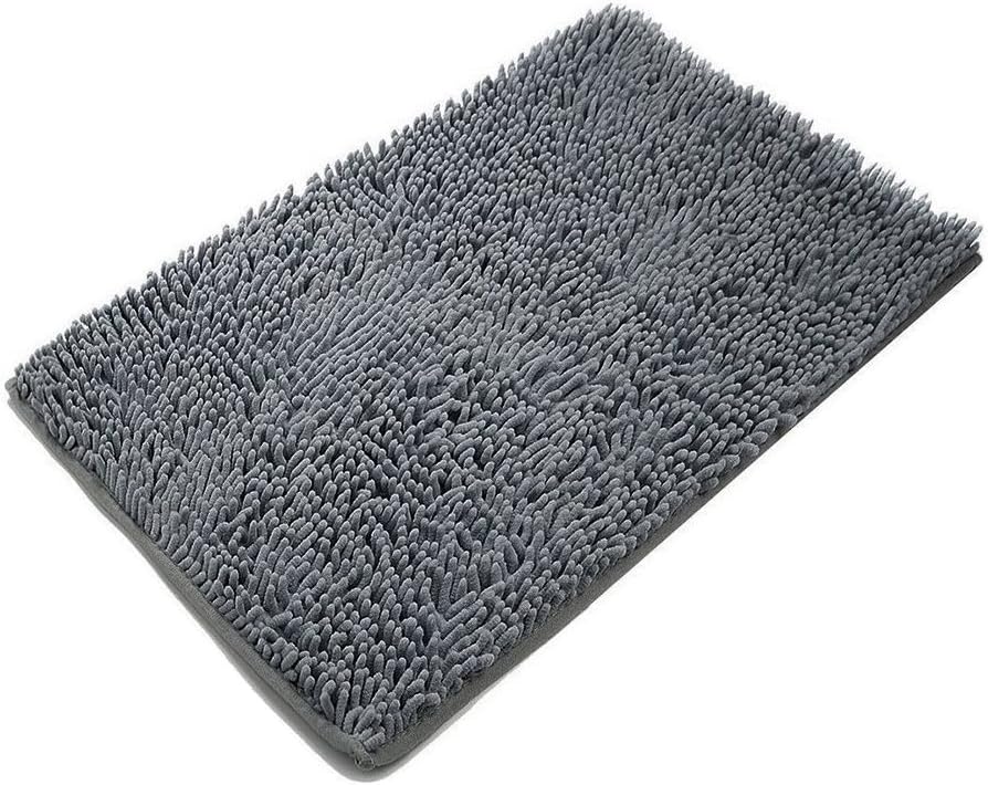 SKL Bathroom Rugs, Nonslip Absorbent Microfiber Shag Bath Mats Soft Shower Rug (60 * 40CM, Grey