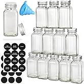 DkOvn 12pcs Glass Spice Jars, 4oz Empty Spice Jars with Metal Caps, Labels, Shaker Lids, Collapsible Funnel, Chalk Pen, Seaso