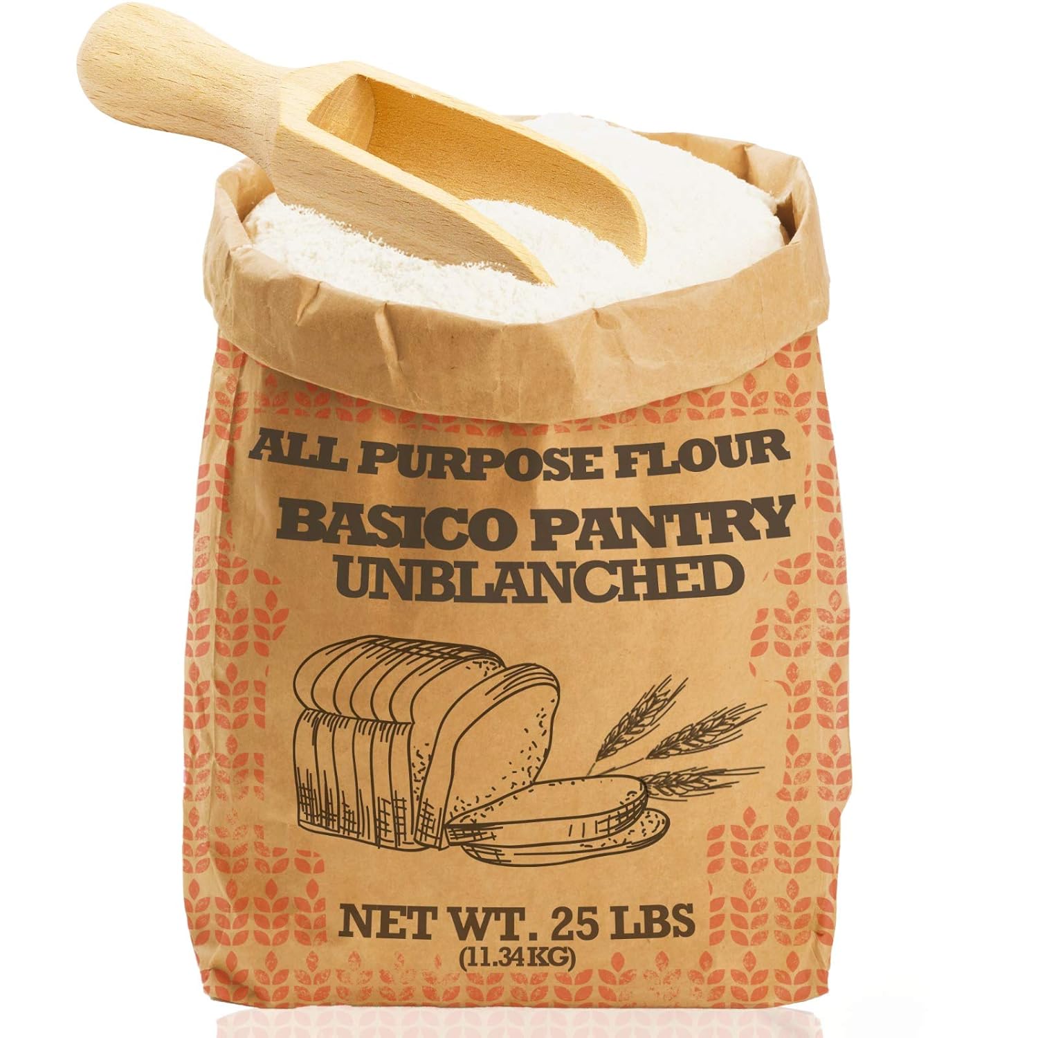 Basico Pantry All Purpose Flour | White Unbleached 25lb Bulk Bag | Delicious Bread, Cake, Cookies & Tortillas | Longer Lasting Dried Foods Staple | Bakes & Cooks More Recipes | Pastry & Bakery Chefs