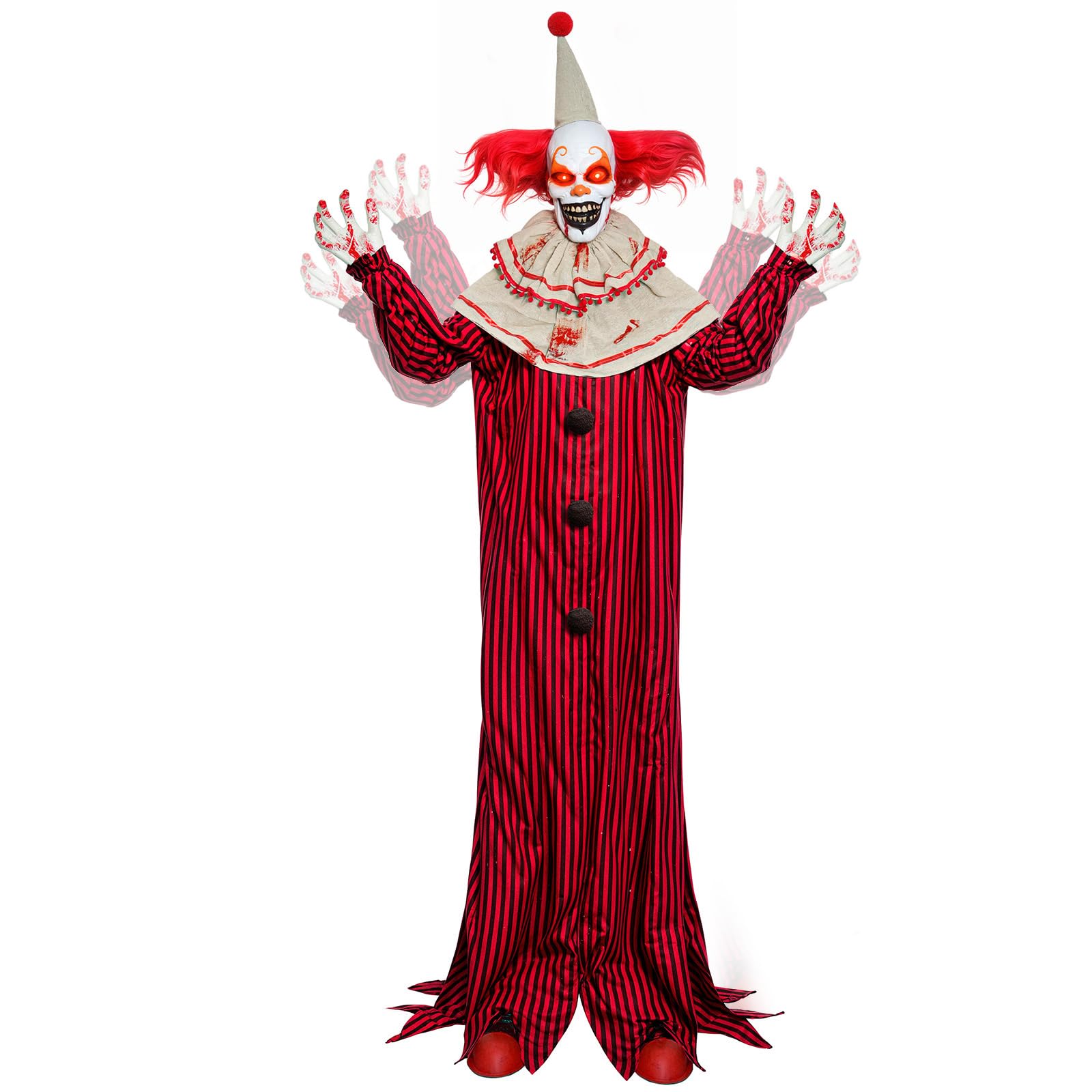 Photo 1 of Presence 72" Halloween Decorations Outdoor - Standing Animatronic Clown with Red Light Up Eyes, Motion and Sound Activated Moving Arms and Head, Scary Clown Halloween Yard Patio House Decor