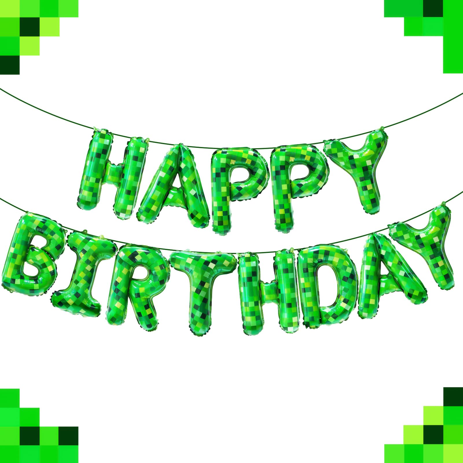 Photo 1 of FANGBBO TNT Pixel Happy Birthday Banner Party Decorations Foil Balloons Letters Signs Blast Gaming Party Miner Supplies for Boy Girl