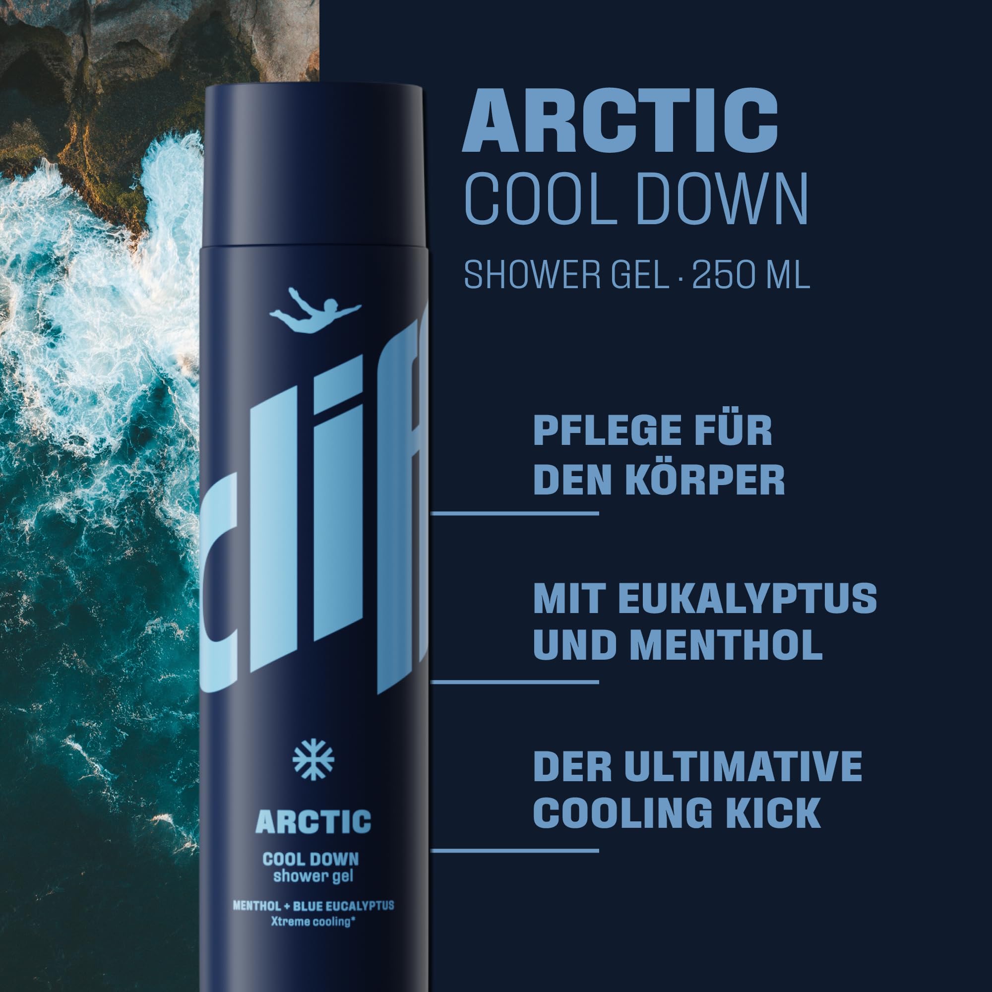 Cliff Duschgel Artic – Cool Down Shower Gel für Herren mit Menthol & Blue Eucalyptus – für Männer Xtreme Cooling 250ml 2