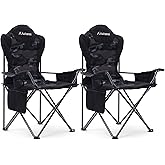 Aohanoi Camping Chairs, Outdoor Folding Chairs 2 Pack for Heavy People, Folding Chairs for Outside, Camp Chairs with Cup Holder & Cooler Bag, Supports up to 300lbs (2 Pcs, Camo)