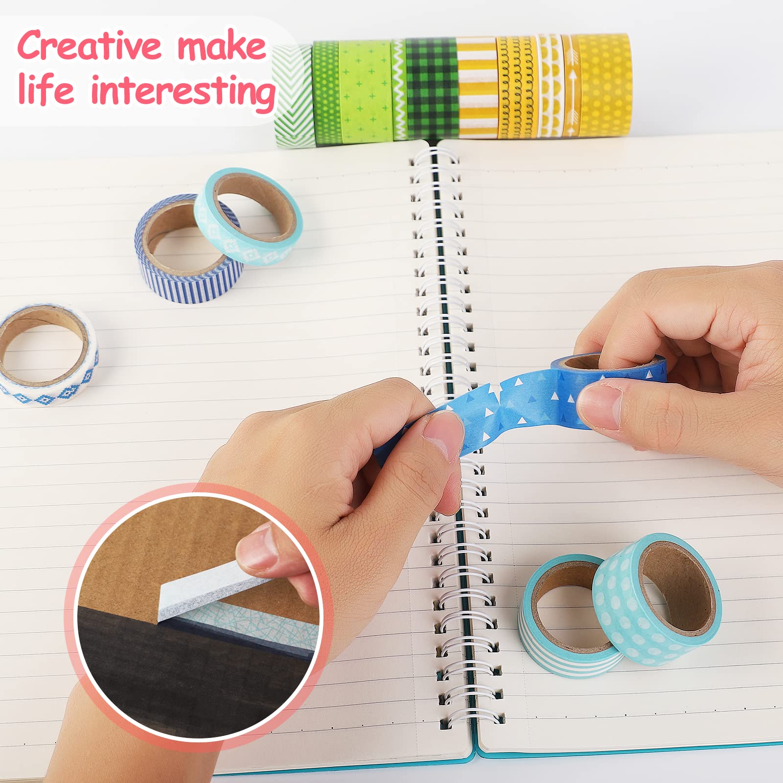 50 Rolls Washi Tape Set, Decorative Adhesive Tape for Scrapbook, Arts & Crafts, Journals, and Planners, Each Rolls 5yd Total 250yd (Pink)
