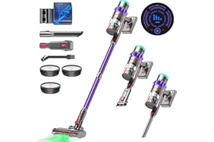 PINICO Cordless Vacuum Cleaner, 550W/48kPa Stick Vacuum with Intelligent Display, Vacuum Cleaner with Anti-Tangle Brush and 60 Mins Runtime, Perfect for Pet Hair, Carpet, and Hard Floors (Purple)