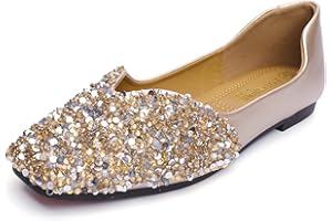 QXCGDYXT Flats Shoes Women Rhinestone Square Fashion Ballet Flats Wedding Flats for Women Comfortable Slip on Low Heel Dress Shoes