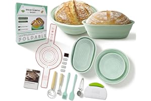 Sourdough Starter Kit with Silicone Sourdough Breads Baking Supplies, 9" Round & 10" Oval Banneton Bread Proofing Basket Set,