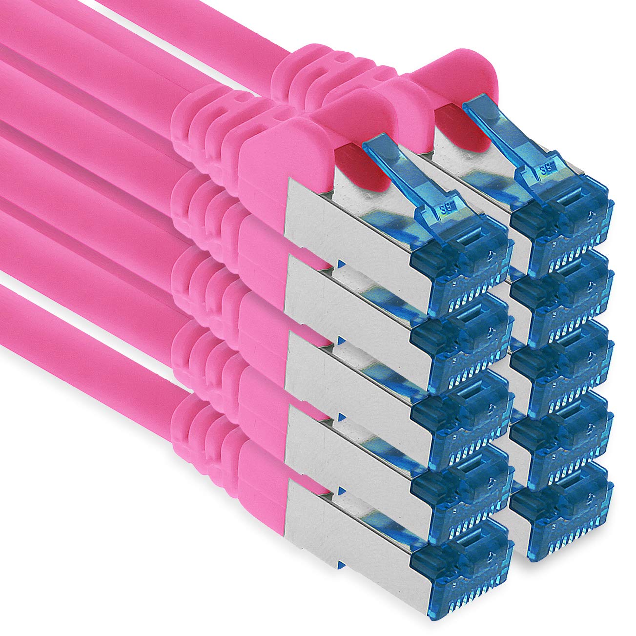 1aTTack.de Patch cable - 10x 1.5m Ethernet, network, LAN cable CAT6a (for gigabit networks, routers, switches, modems with RJ45 input - magenta)