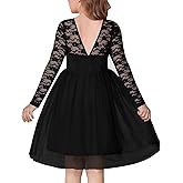 Arshiner Flower Girl Dress V Back Lace Long Sleeve Tulle Special Occasion Wedding Party Dresses