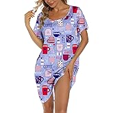ENJOYNIGHT Womens Cotton Nightgown Short Sleeves Sleepshirt Print Nightshirt