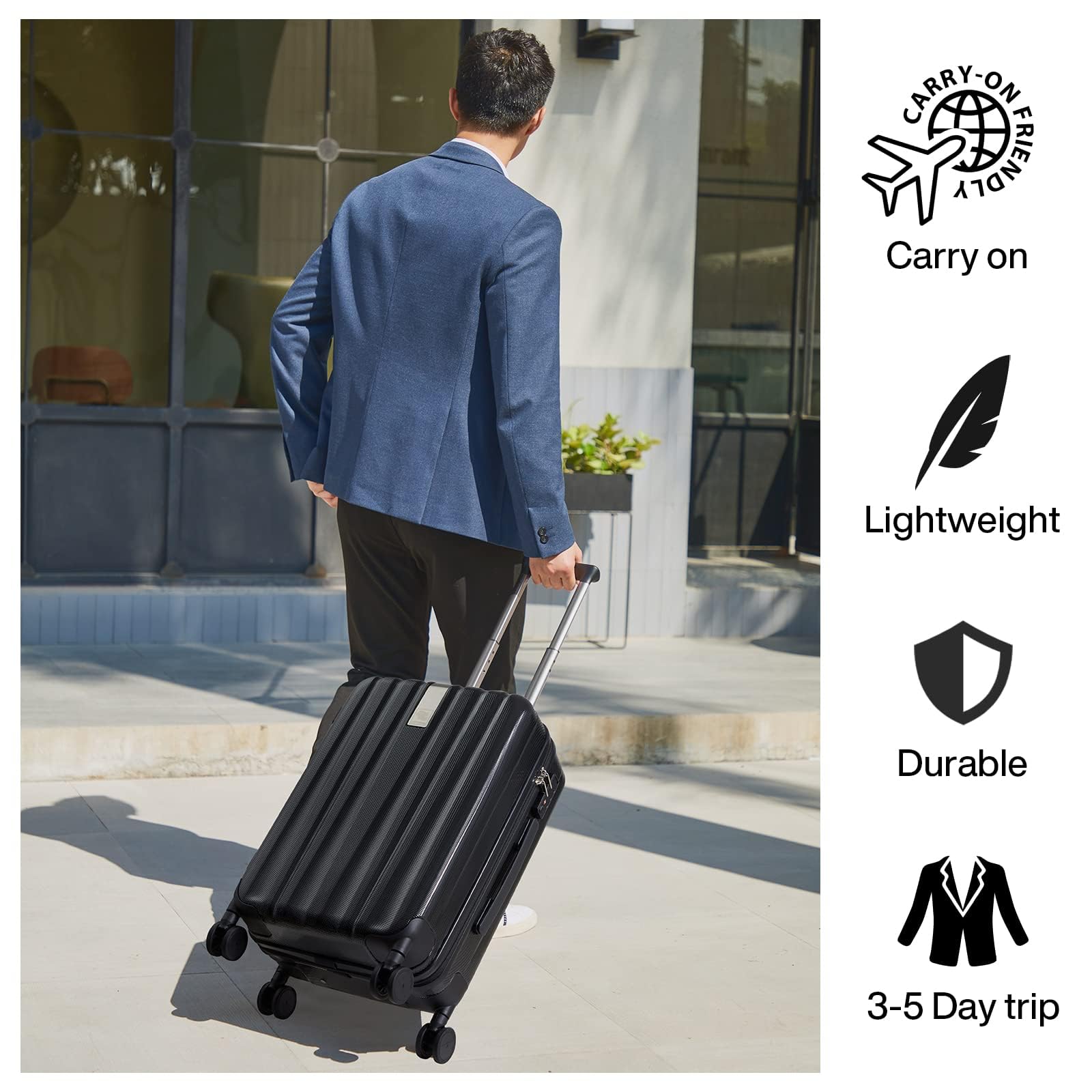 Hanke 20 Inch Carry On Luggage 22x14x9 Airline Approved Lightweight PC Hard Shell Suitcases with Wheels Travel Luggage Rolling Suitcase Travel Luggage Bag for Weekender(Jet Black)