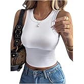 SOLY HUX Women's Ribbed Tank Top Sleeveless Crew Neck Tight Fitted Layering Crop Tops Shirts