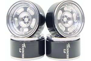 Txxrcss RC 1.0 Beadlock Wheels Offsets -2 Aluminum Rims for AX24 1/18 TRX4M All 1/24 Scale SCX24 Deadbolt RC Crawler Car Wheels Upgrades 4Pc (Silver)